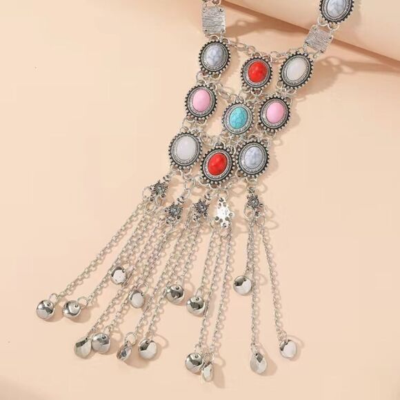 ✨ 🆕 ✨ Extravagant Bold Boho Gemstone Chain Pendant Long Necklace✨ - Picture 5 of 10